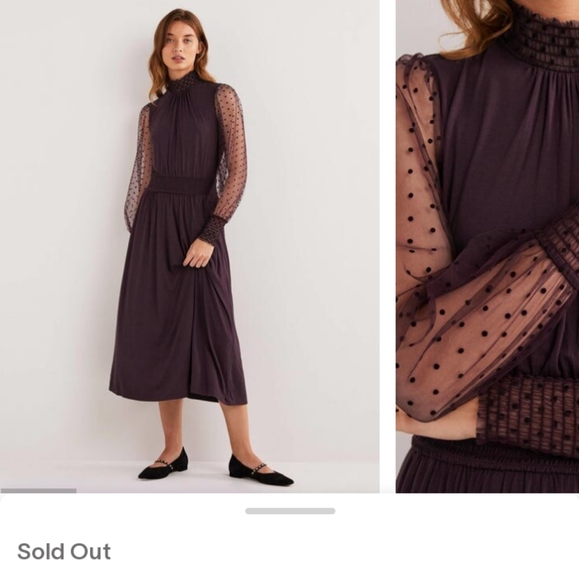 BODEN TULLED SLEEVE BLACK SEMI FITTED SMOCKED DRESS SIZE 8 NWT - Picture 9 of 13